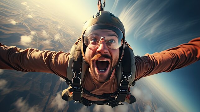 Man juping in the wingsuit or parachute 