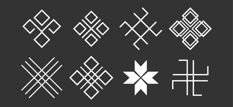 Ethnic symbols. Vector set of line art symbols for logo design and lettering in tribal style.
