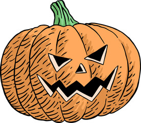 Vector Creepy Carved Orange Pumpkin With Spooky Eyes And Smile. Jack-o-Lantern For Halloween Party Isolated On White Background