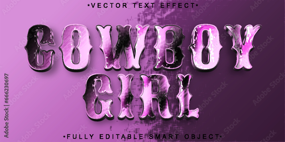 Poster cowboy girl vector fully editable smart object text effect - Posters