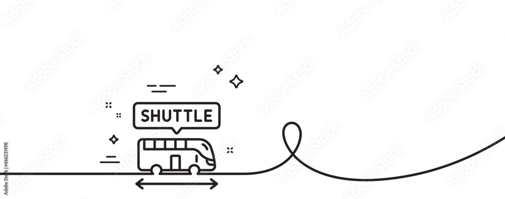Poster shuttle bus line icon. continuous one line with curl. airport transport sign. transfer service symbo