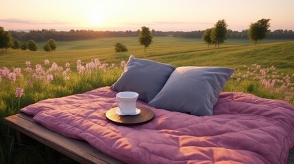 bed in the field relaxation pillow coverlet flowers place dream soft cover photo bedroom air zen