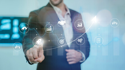 Project management Time Planning business concept. Business process management, automated workflow, gears, businessman. quality control, and long-term business assessment tracking...