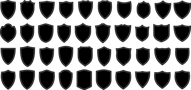 Police badge shapes. Badges shields, club award empty labels, medieval guard emblems forms, security screens outline silhouettes