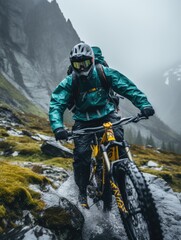 Fototapeta premium bike ride photo helm Mountains tourism searching speed extreme cycling freedom motion outdoors