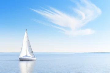 Gordijnen yacht boat sea sailing wind speed navigation freedom relaxation flow romantic photography aerial © Wiktoria