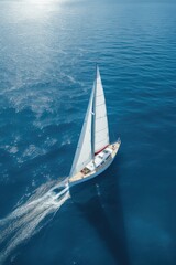 yacht boat sea sailing wind speed navigation freedom relaxation flow romantic photography aerial - obrazy, fototapety, plakaty