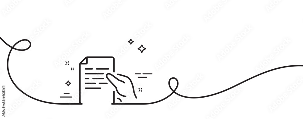 Poster document line icon. continuous one line with curl. hold doc file page sign. office note symbol. hold