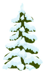 Snowy winter spruces. Blurred Pines in the snow. Blurred forest for background. On transparent, png.