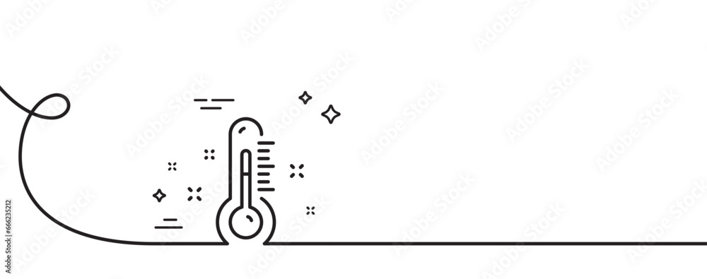 Poster thermometer line icon. continuous one line with curl. temperature diagnostic sign. fever measuring s