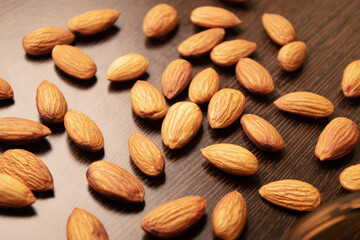 Closeup of almond on wooden table
