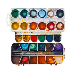 Artistic palette of watercolor paints for learning to draw with artistic skills