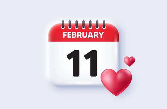 11th day of the month icon. Calendar date 3d icon. Event schedule date. Meeting appointment time. 11th day of February month. Calendar event reminder date. Vector