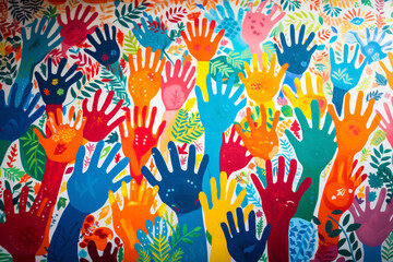 A community mural painting project that reflects unity, love and creativity with copy space - obrazy, fototapety, plakaty