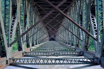 Inside view of steel bridge structure