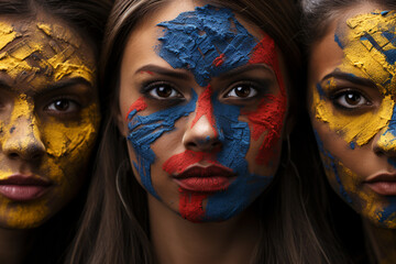 Obraz premium close-up of Colombian women's faces painted in Colombia's national colors