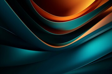 Curved metal background with bright teal or blue color and orange light. Generative AI