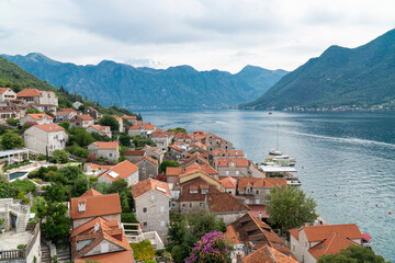 Panoramic aerial view of Perast small town, Montenegro.
