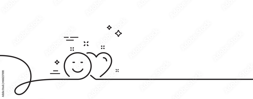 Poster social media like line icon. continuous one line with curl. heart, smile sign. positive feedback sym