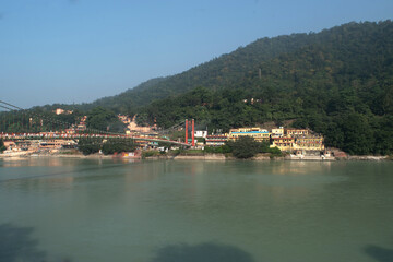 Rishikesh ganga river and mountain view