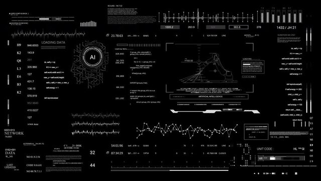 HUD technological infographic elements.HUD 2GFX Technology Sci Fi 2D texture.User Interface data display. AI robotic arm.