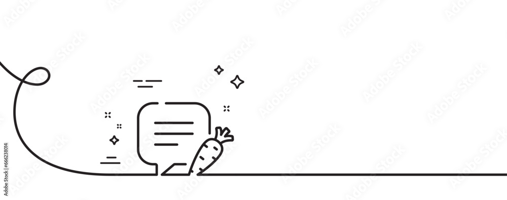 Poster chat bubble line icon. continuous one line with curl. diet speech dialogue box sign. menu message sy