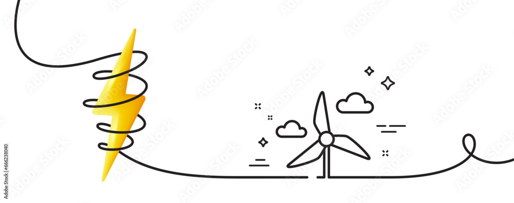 Poster windmill turbine line icon. continuous one line with curl. wind power energy sign. alternative suppl