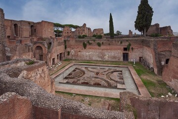 Inner courtyard of Domus Augustana, private part of the Palace of Domitian (Palazzo di Domiziano)...