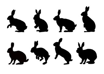 Set of rabbit silhouettes - vector illustration
