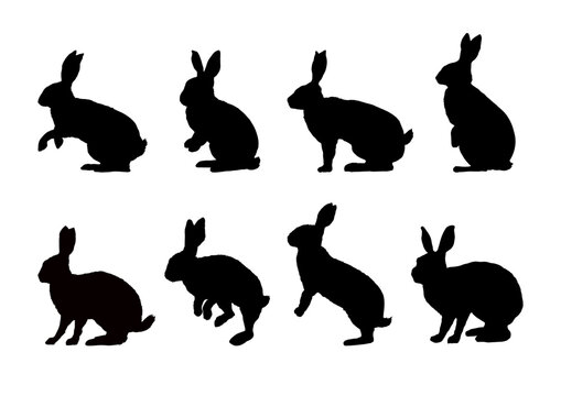Set of rabbit silhouettes - vector illustration