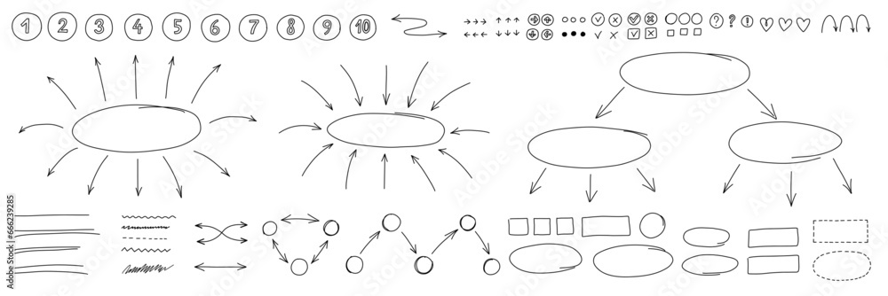 Canvas Prints hand drawn diagrams, arrows and design elements set. vector black thin line drawing isolated on whit