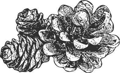 Pine cone. vintage engraving illustration. on transparent, png.  Christmas, New Year decor, silhouette