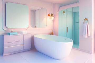 beautiful bathroom interior in pastel colors - 666239848
