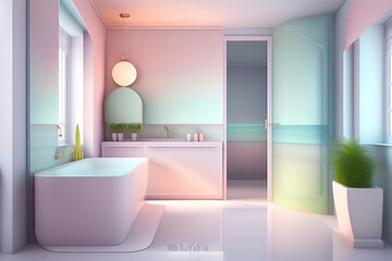 beautiful bathroom interior in pastel colors - 666239856