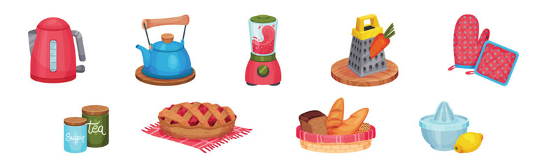 Colorful Kitchen Tool and Different Equipment Vector Set