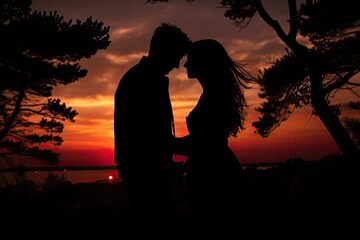 Fototapeta na wymiar Sunset photo of silhouettes of a couple in love