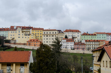 Fototapeta premium The view of historical buildings in Uvoz Street and the Saint John Vineyard in Hradcany, Prague, the Czech Republic