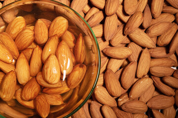 Top view of soaked almond, healthy food