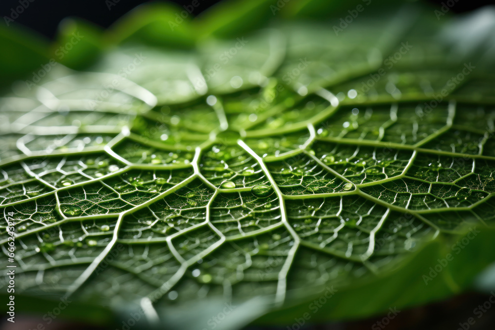 Poster a cross-section of a leaf, highlighting its cellular architecture and role in photosynthesis. concep