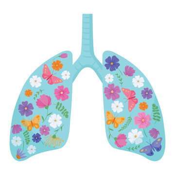 Green planet lungs metaphor. Cartoon human healthy and clean lungs with flowers and leaves flat vector illustration. Ecology and environment care concept