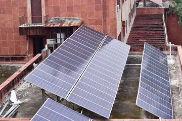 Solar panel power generator at roof of house in india