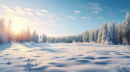 Fototapeta na wymiar Snow covered grass background in winter sunlight