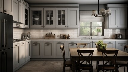 a modern medium sized kitchen with two-tone color kitchen cabinets, showcasing the elegant design and functionality.