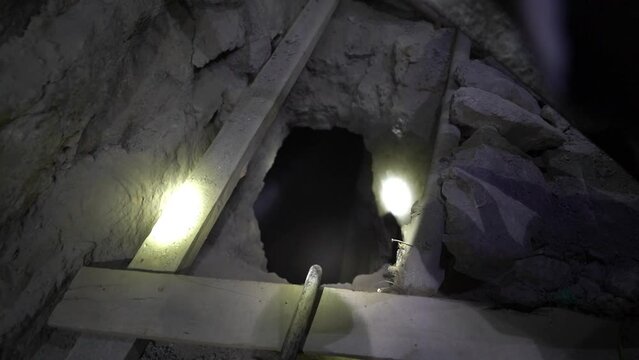 ducts and galleries of the silver mine inside the cero rico in Potosi in high altitude of the Andes mountains in Bolivia.