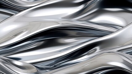 a glossy silver metal surface with a fluid chrome mirror effect, creating an exquisite water-like...