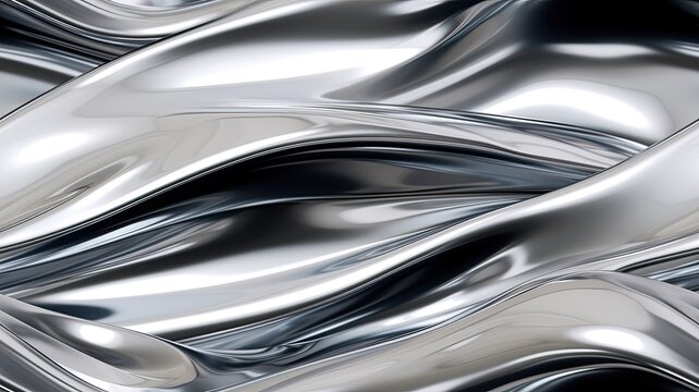 a glossy silver metal surface with a fluid chrome mirror effect, creating an exquisite water-like backdrop. SEAMLESS PATTERN. SEAMLESS WALLPAPER.