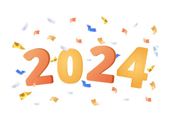 Happy new year 2024 cartoon sparkling glitters. Festive 2024 new year celebration with colorful. Trendy, modern design