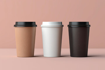  Paper coffee cup mockup on gray background. 3D illustration.