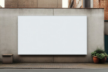 Blank billboard template in front of a wall made of bricks. Generative AI