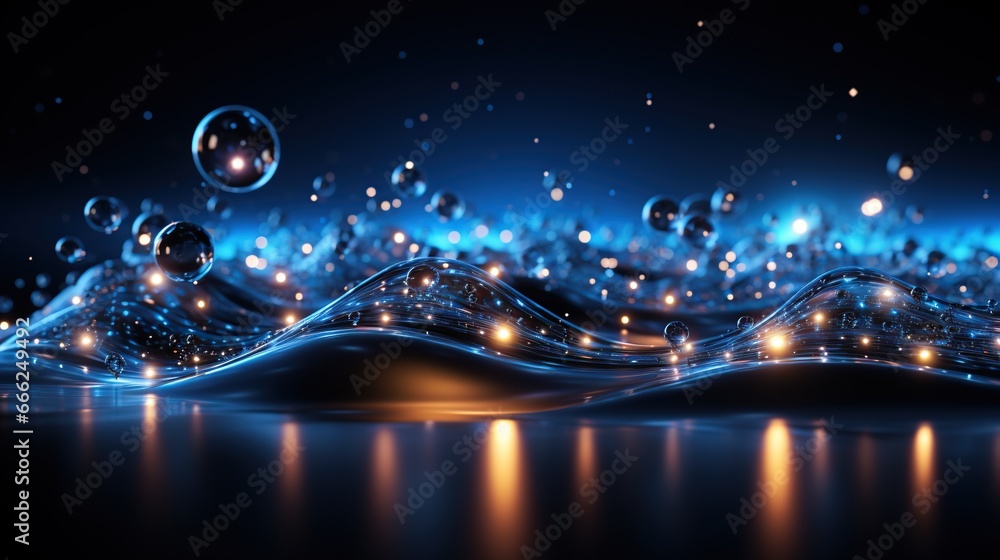 Wall mural a design with a futuristic concept art theme that features abstract particles and waves.